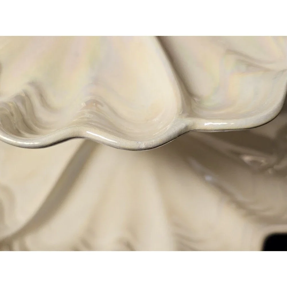Vintage Maddux Of California Opalescent Cream & Silver 3 Tier Serving Tray READ